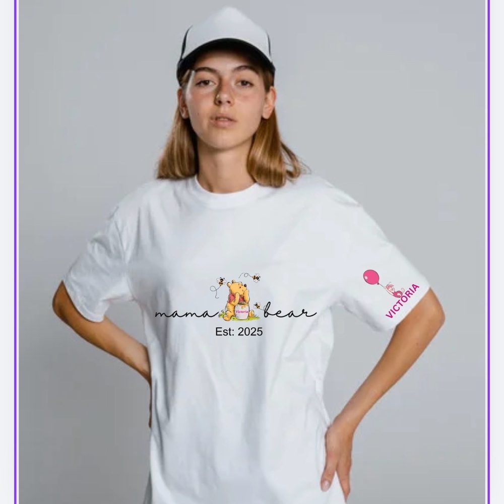 White Graphic T-Shirt with Bear Design